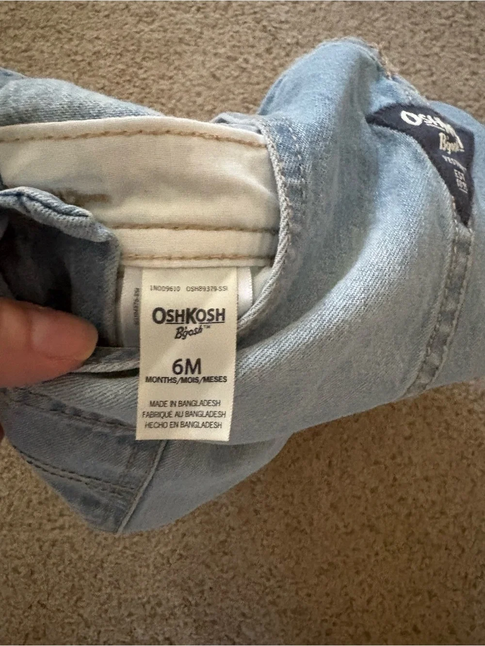 OshKosh B'gosh Light Blue Denim Shortalls with Striped Adjustable Straps